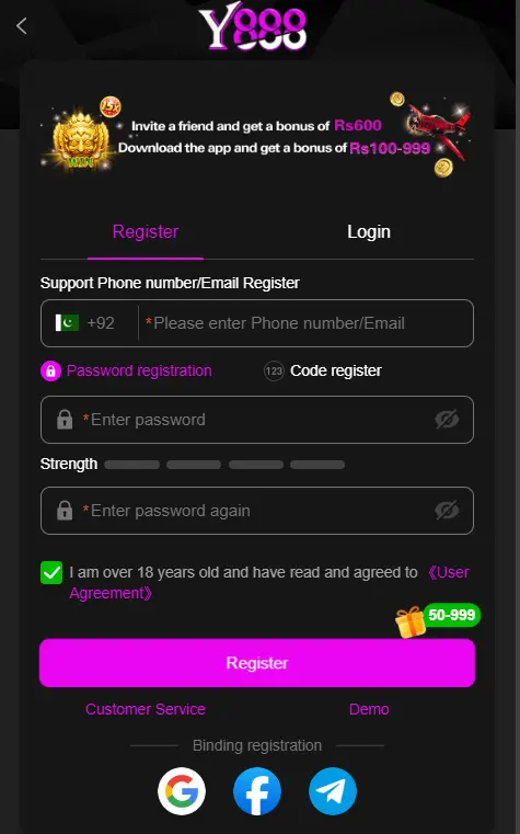y888 Game Register